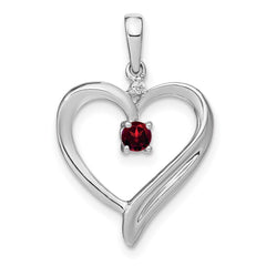 14k White Gold Garnet and Diamond Heart Pendant - 2