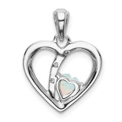 14k White Gold Created Opal and Diamond Heart Pendant - 2