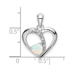 14k White Gold Created Opal and Diamond Heart Pendant - 2
