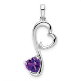 14k White Gold Amethyst and Diamond Heart Pendant - 2