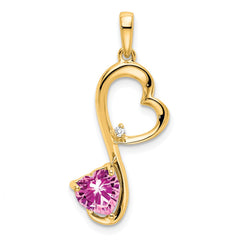 14k Created Pink Sapphire and Diamond Heart Pendant - 2