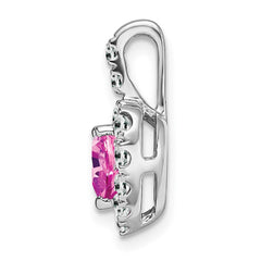 14k White Gold Creat. Pink Sapphire/White Topaz Halo Heart Pendant