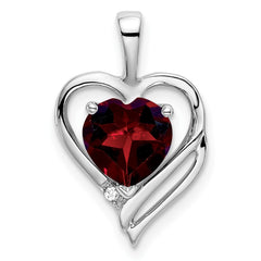 14k White Gold Garnet and Diamond Heart Pendant - 6