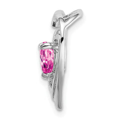 14k White Gold Created Pink Sapphire and Diamond Heart Pendant - 3
