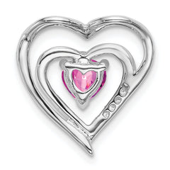 14k White Gold Created Pink Sapphire and Diamond Heart Pendant - 3