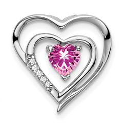 14k White Gold Created Pink Sapphire and Diamond Heart Pendant - 3