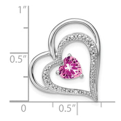 14k White Gold Created Pink Sapphire/Diamond Heart Chain Slide