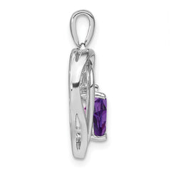 Sterling Silver Rhodium-plated Amethyst and Diamond Pendant - 11
