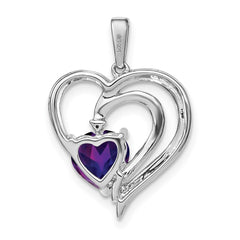 Sterling Silver Rhodium-plated Amethyst and Diamond Pendant - 11