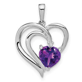 Sterling Silver Rhodium-plated Amethyst and Diamond Pendant - 11