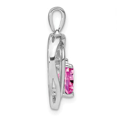 Sterling Silver Rhod-plated Created Pink Sapphire/Diamond Pendant - 2