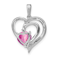 Sterling Silver Rhod-plated Created Pink Sapphire/Diamond Pendant - 2