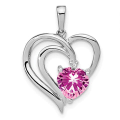 Sterling Silver Rhod-plated Created Pink Sapphire/Diamond Pendant - 2