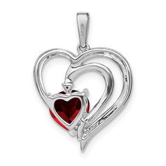 Sterling Silver Rhodium-plated Garnet and Diamond Pendant - 3