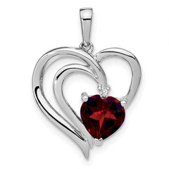 Sterling Silver Rhodium-plated Garnet and Diamond Pendant - 3