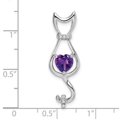 14k White Gold Amethyst and Diamond Cat Pendant