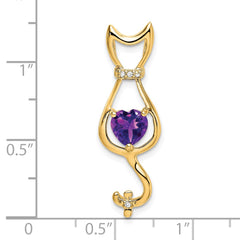 14k Amethyst and Diamond Cat Pendant