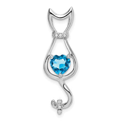 14k White Gold Blue Topaz and Diamond Cat Pendant