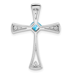 14k White Gold Blue Topaz and Diamond Cross Chain Slide - 2