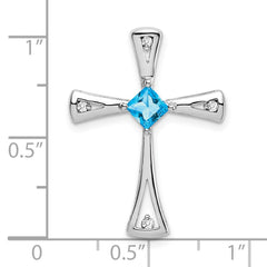 14k White Gold Blue Topaz and Diamond Cross Chain Slide - 2