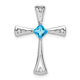 14k White Gold Blue Topaz and Diamond Cross Chain Slide - 2