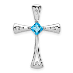 14k White Gold Blue Topaz and Diamond Cross Chain Slide - 2