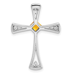 14k White Gold Citrine and Diamond Cross Chain Slide