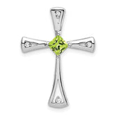 14k White Gold Peridot and Diamond Cross Chain Slide