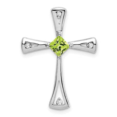 14k White Gold Peridot and Diamond Cross Chain Slide