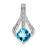 14k White Gold Blue Topaz and Diamond Pendant - 9