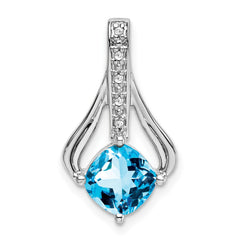 14k White Gold Blue Topaz and Diamond Pendant - 9