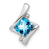 14k White Gold Blue Topaz and Diamond Pendant - 10