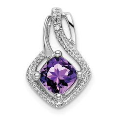 14k White Gold Amethyst and Diamond Pendant - 12