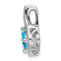 14k White Gold Blue Topaz and Diamond Pendant