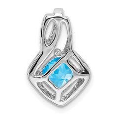 14k White Gold Blue Topaz and Diamond Pendant