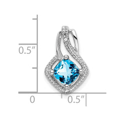 14k White Gold Blue Topaz and Diamond Pendant