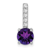 14k White Gold Round Amethyst and Diamond Pendant