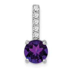 14k White Gold Round Amethyst and Diamond Pendant