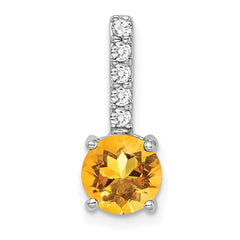 14k White Gold Round Citrine and Diamond Pendant
