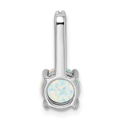 14k White Gold Round Created Opal and Diamond Pendant