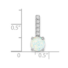14k White Gold Round Created Opal and Diamond Pendant