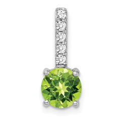 14k White Gold Round Peridot and Diamond Pendant