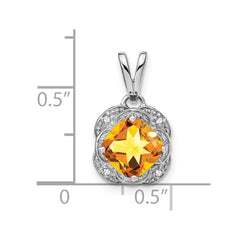 14k White Gold Cushion Citrine and Diamond Pendant - 6