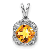 14k White Gold Cushion Citrine and Diamond Pendant - 6