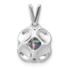 14k White Gold Cushion Mystic Fire Topaz and Diamond Pendant