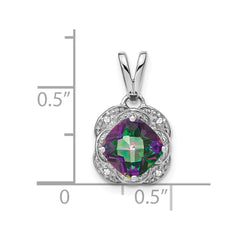 14k White Gold Cushion Mystic Fire Topaz and Diamond Pendant