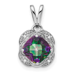 14k White Gold Cushion Mystic Fire Topaz and Diamond Pendant
