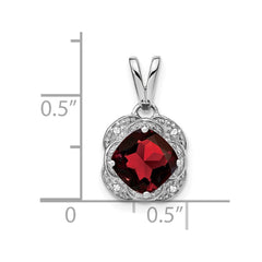 14k White Gold Cushion Garnet and Diamond Pendant - 4