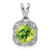 14k White Gold Cushion Peridot and Diamond Pendant - 2
