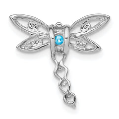 14k White Gold Blue Topaz and Diamond Dragonfly Chain Slide